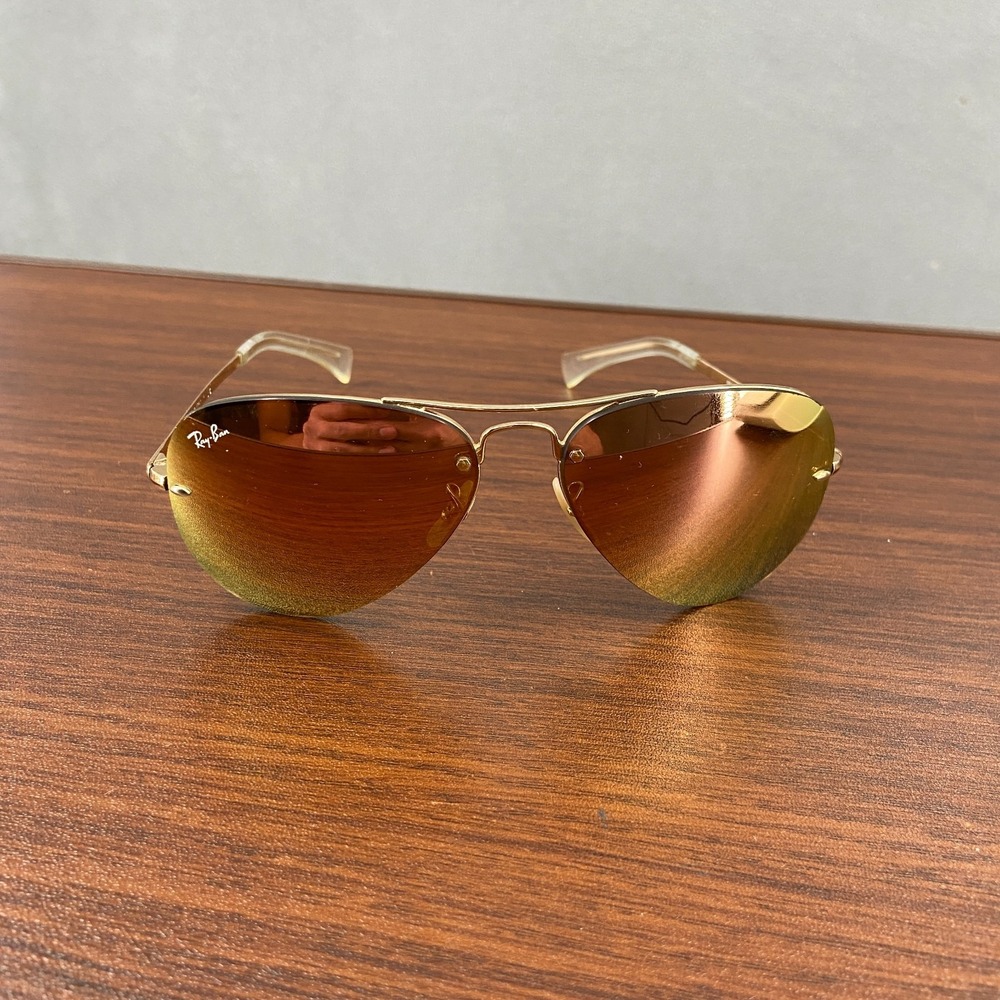 Ray-Ban RB3449 001/2Y Aviator Sunglasses Gold Brown Gradient Mirror 59-14-135